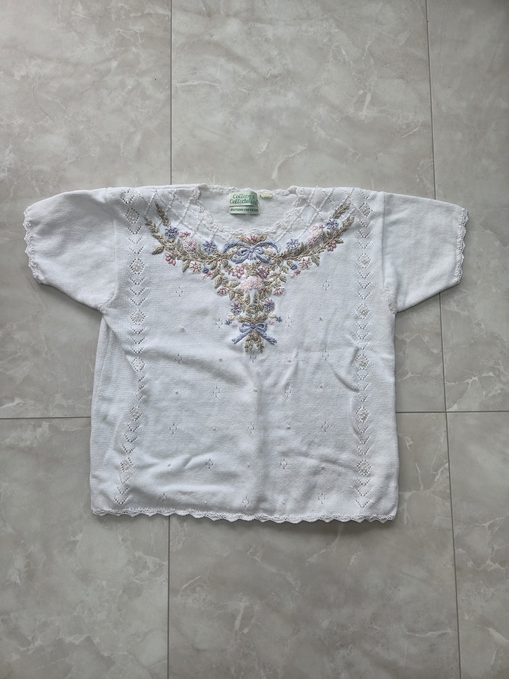 White Embroidered Floral Kids Top by
